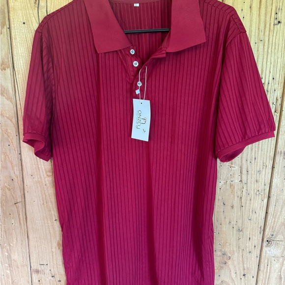 ONZCY Men’s Ribbed Stretch Polo Shirt NWT - Wine Red, Size Large - Picture 3 of 8